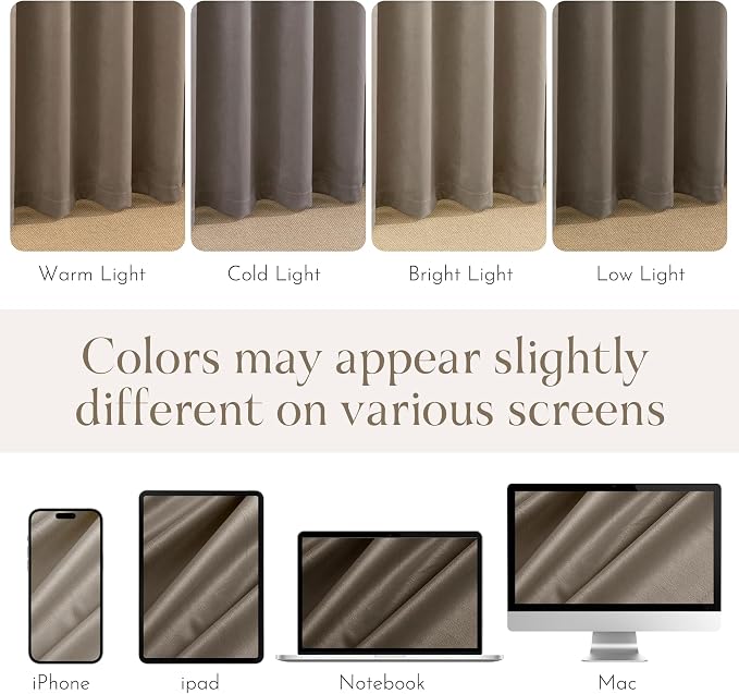 NICETOWN Taupe Velvet Curtains 108 inches Long - Image 7