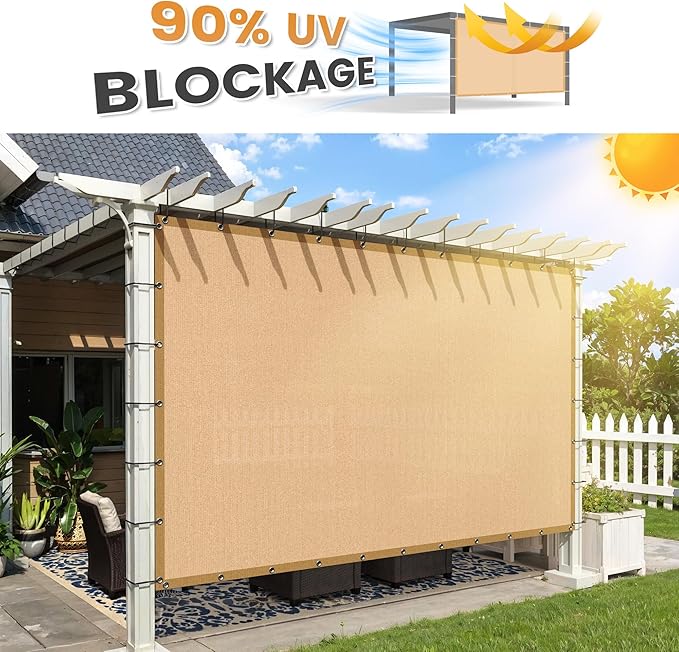 VICLLAX Shade Fabric Sun Shade Cloth with Every 2 FT Grommets for Patio Garden Pergola Cover Canopy 7x22 FT, Wheat
