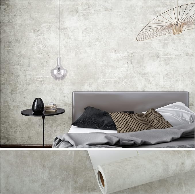 VEELIKE 15.7''x118'' Concrete Wallpaper Peel and Stick Textured Limewash by VEELIKE