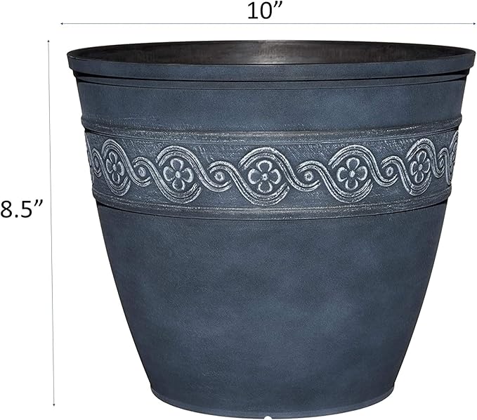 Classic Home and Garden Corinthian Resin Flower Pot Planter, Storm Blue, 10"