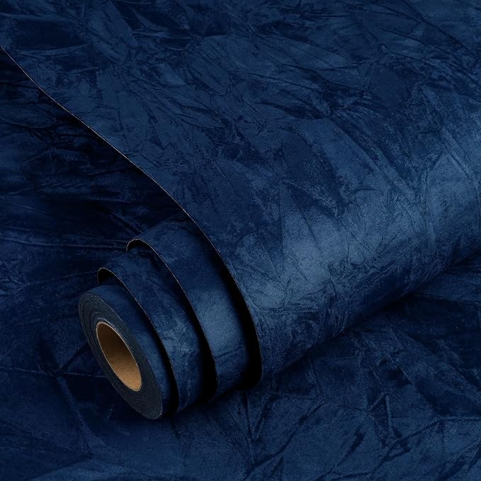 YENHOME 30"X393" Self Adhesive Blue Felt Fabric Wallpaper Peel and Stick Blue by Yenhome