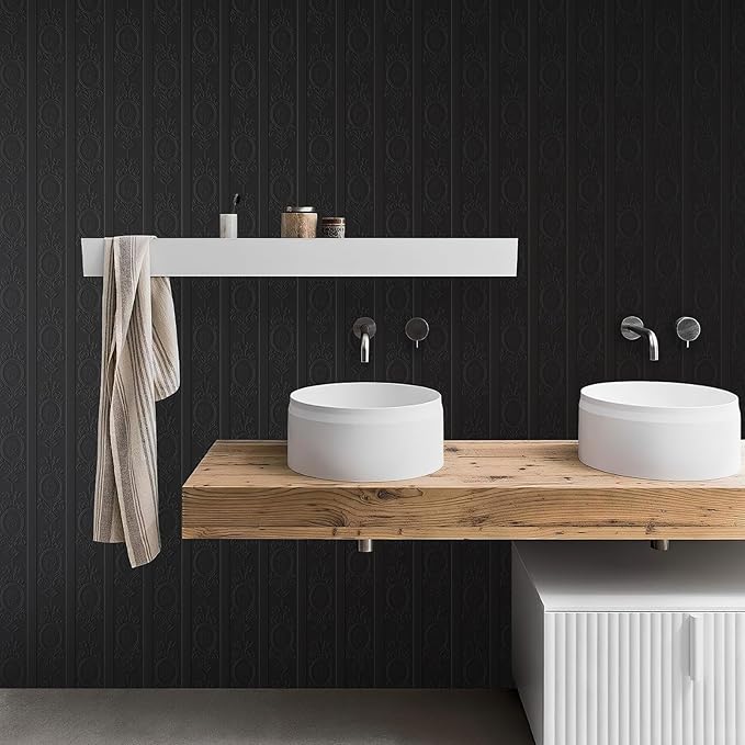 JiffDiff Wallpaper Peel and Stick Textured, 3D Black Embossed Wall Paper Stick - Image 4