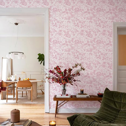 JiffDiff Floral Vintage Wallpaper Peel and Stick，Pink Rose Wallpaper Removable - Image 3