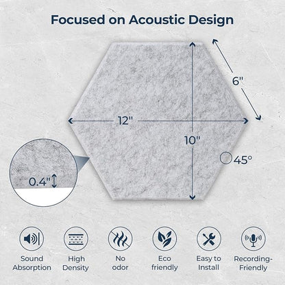 12 Pack Hexagon Acoustic Panels, Self-Adhesive Acoustic Wall Panels - Image 6