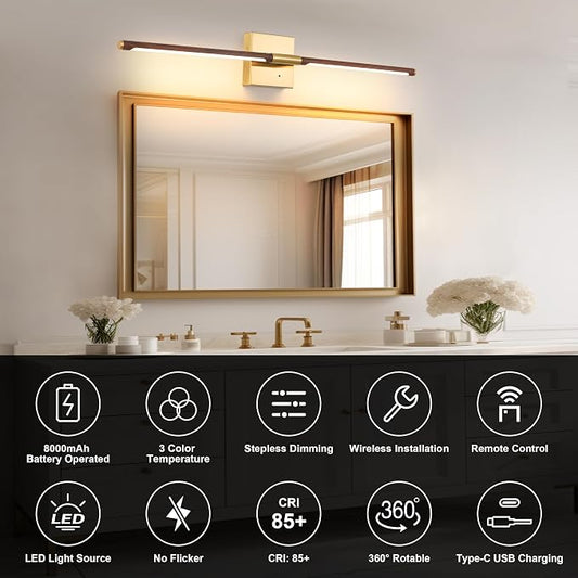 Morauroral 40″ Walnut Battery Operated Wall Sconces Set of Two, Dimmable Wall - Image 2