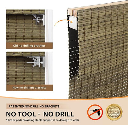 LazBlinds No Tools No Drill Cordless Bamboo Roman Shades, Privacy Window - Image 3