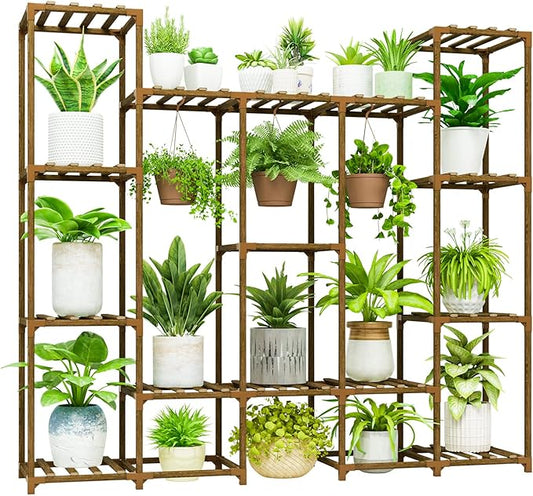 Bamworld Large Plant Stand Indoor Outdoor Hanging Shelf for Multiple PlantsTall Large Holder for Living Room Patio Balcony Garden