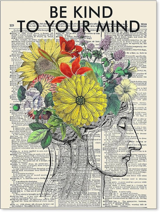 Be Kind To Your Mind Quote Poster Prints Mental Health Canvas Wall Art Vintage by Medpol