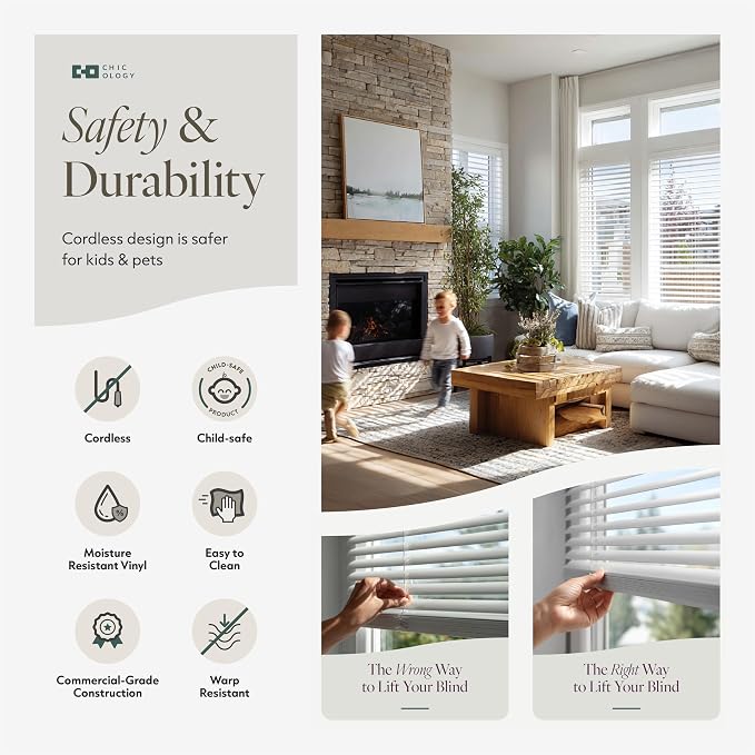 CHICOLOGY Cordless Mini Blinds for Indoor Windows, 29.25" W x 60" H, Light - Image 7