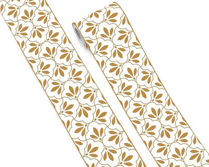FLFK Wallpaper Border Gold and White Patterns Peel and Stick Wall Border Self by FLFK