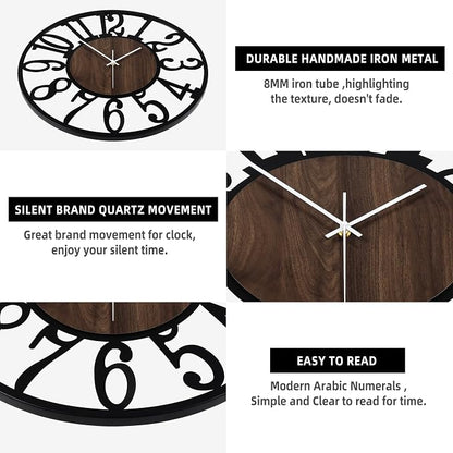 LEIKE Large LED Wall Clocks, Non Ticking, Battery Operated Rustic Round Modern - Image 4