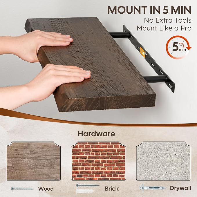 Floating Shelves Set of 2, Solid Elm Wood Wall Shelves 36 Inch - Image 4