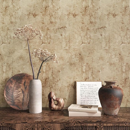 VEELIKE Aged Tan Concrete Wallpaper Peel and Stick Removable Distressed Beige by VEELIKE