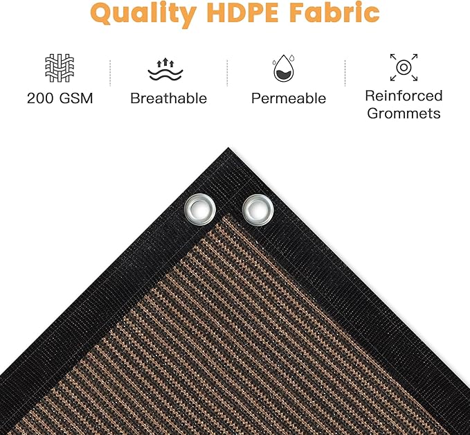 VICLLAX Shade Fabric Sun Shade Cloth with Every 2 FT Grommets for Patio Garden Pergola Cover Canopy 24x24 FT, Mocha