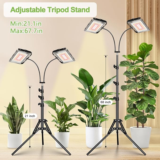 Grow Lights for Indoor Plants,Full Spectrum Standing Plant Grow Light with 4/8/12H Timer, 6 Dimmable Levels,68" Adjustable Tripod, Floor Grow Lamp for Large Indoor Plants, Dual Heads Plus