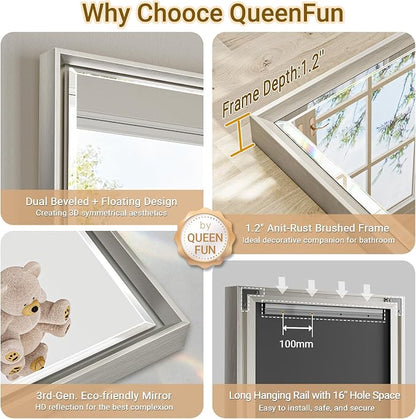 48'' x 36'' Brushed Nickel Framed Beveled Bathroom Mirror, Shatterproof - Image 6