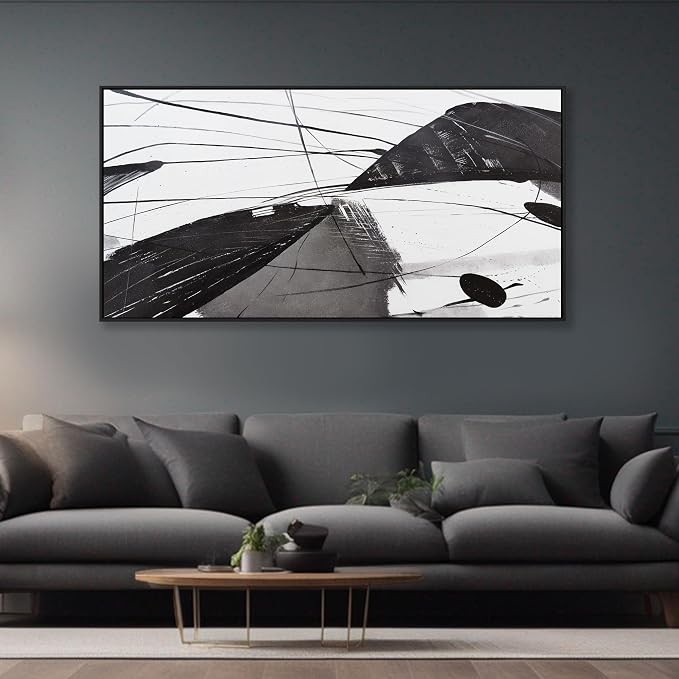 Abstract Canvas Art Home Wall Decor Black and White Abstract Wall Art Framed - Image 3