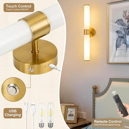 Morauroral Gold Battery Operated Wall Sconces Set of 2, Rechargeable Wall Lights - Image 7