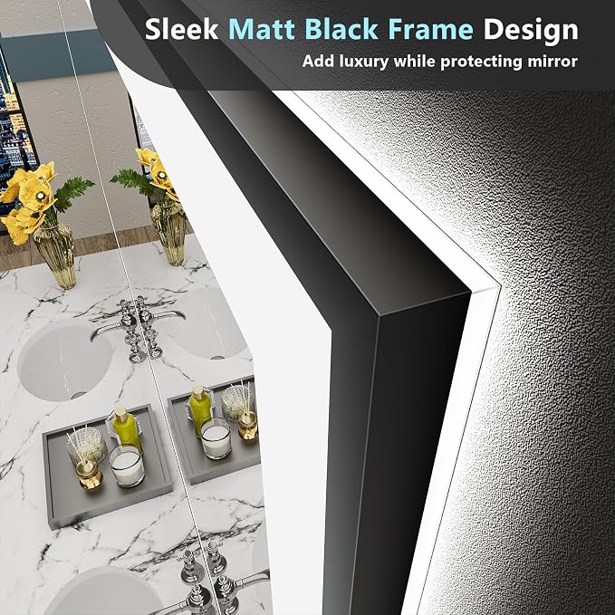 50x32 Black Framed LED Bathroom Mirror - Image 3