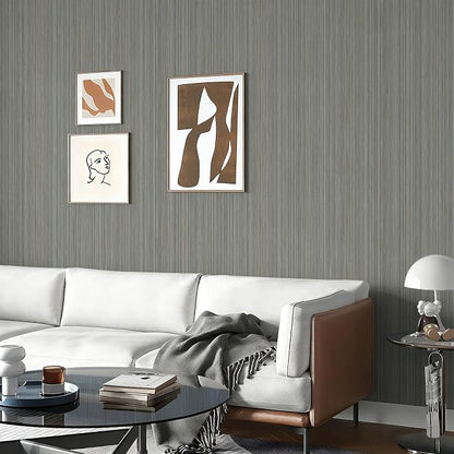 YXTII 20.8" x 393.7" Gray Grasscloth Peel and Stick Wallpaper, Textured - Image 6