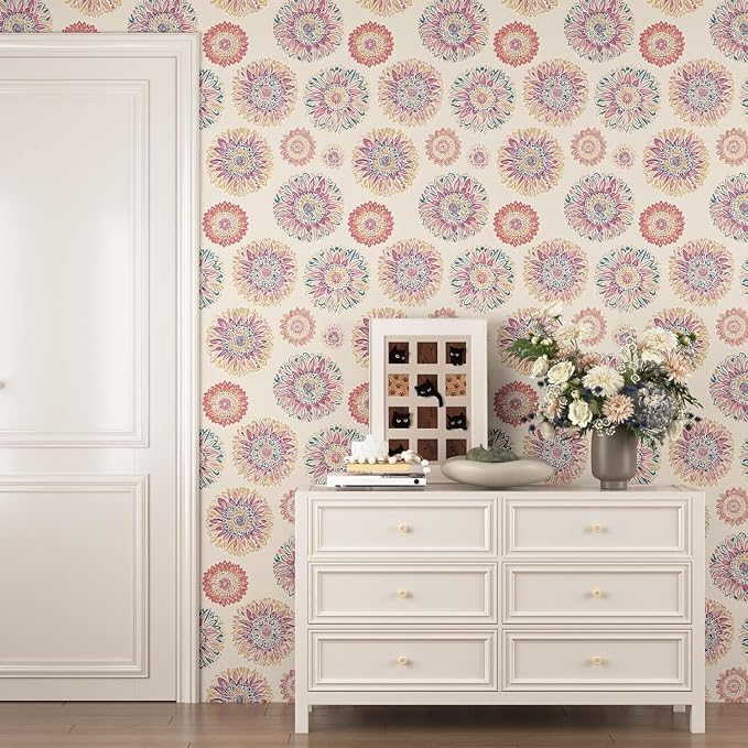 Boho Wallpaper Peel and Stick, Vintage Circle Floral Contact Paper, Abstact - Image 7
