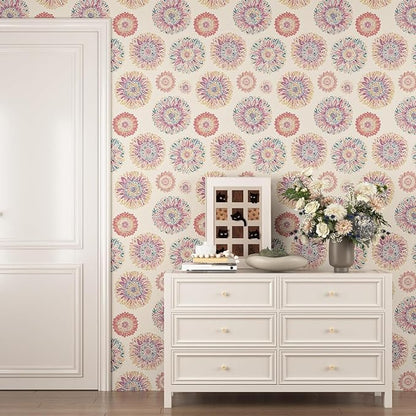 Beige Boho Wallpaper Peel and Stick, Vintage Circle Floral Contact Paper 17.5" - Image 7