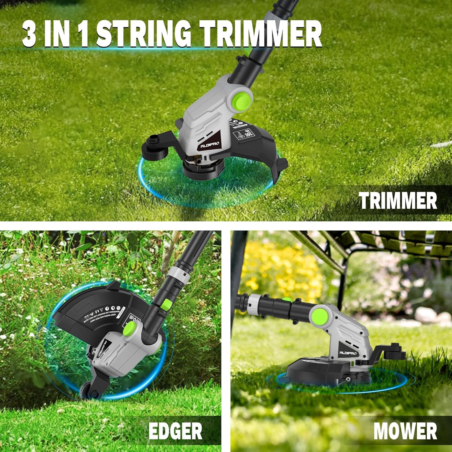 21V Cordless String Trimmer, 12" Weed Eater and Weed Wacker with Auto-Feed, Battery & Charger Included, Lightweight Adjustable Handle for Lawn Edging (AD-ST-001)