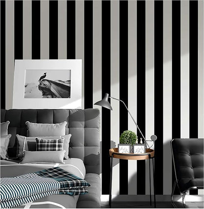 Guvana 197"x17.7" Black and White Stripe Contact Paper Peel and Stick Wallpaper - Image 4