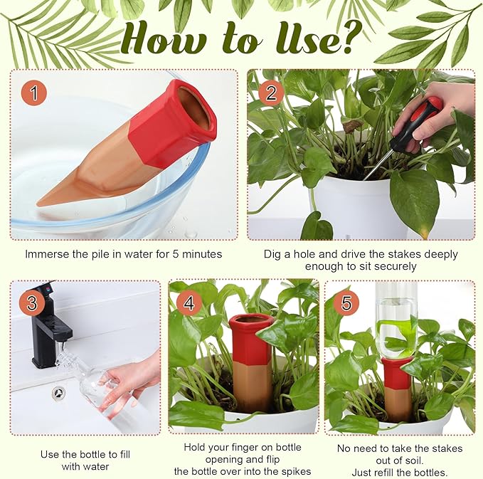6 Sets Plant Watering Devices Include Terracotta Self Watering Spikes and 26 oz Plastic Bottles, Slow Release Vacation Insert Automatic Plant Waterer Device (Clear and Mixed Color)