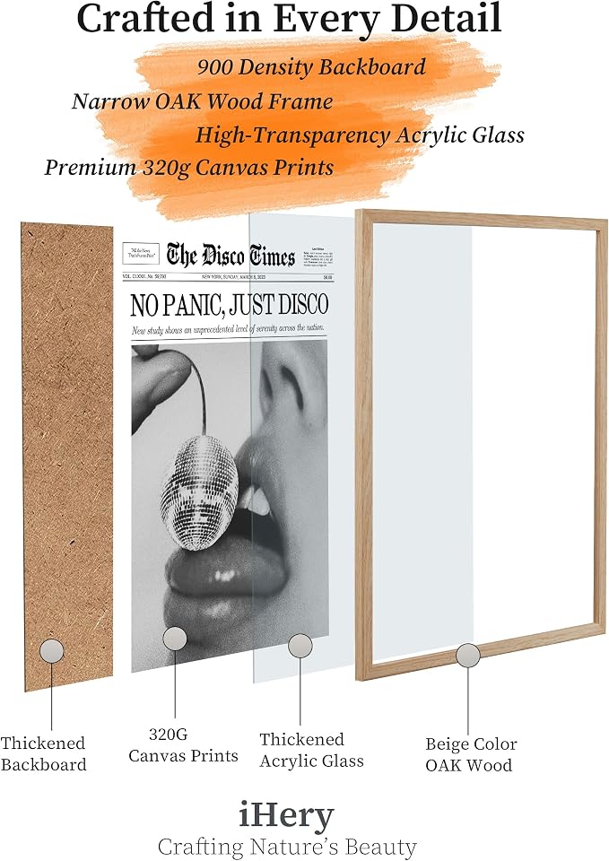 iHery No Panic Just Disco Small Framed Trendy NewsPaper Wall Art, Cherry Disco - Image 6