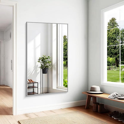 KOCUUY Silver Bathroom Mirror, HD Tempered Glass, Anti-Rust Brushed Silver Frame - Image 4