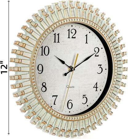 Noamus 12" Retro Wall Clock, Silent Non-Ticking Round Clock, Aqua Battery - Image 2