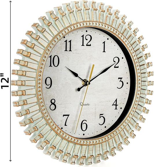 Noamus 12" Retro Wall Clock, Silent Non-Ticking Round Clock, Aqua Battery - Image 2