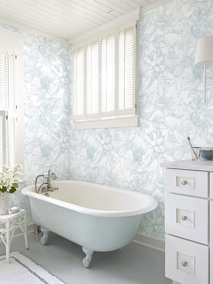 Ismoon Large Floral Peel and Stick Wallpaper Boho White and Blue Contact Paper - Image 7