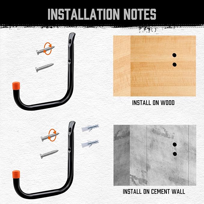 HORUSDY 6 Pack 8 Inch Heavy Duty Garage Hooks, Wall Mount Storage Hangers - Image 4