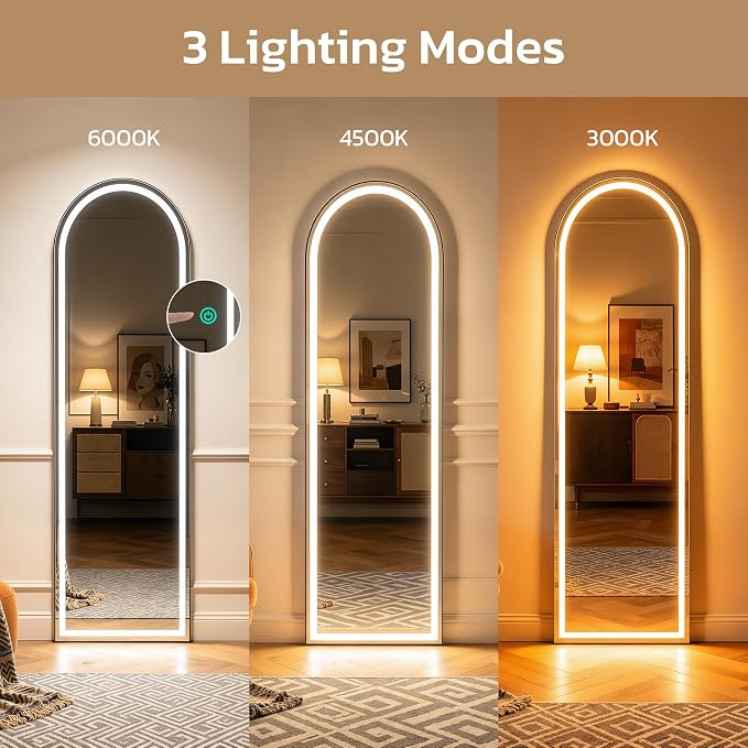 Full Length Mirror with LED Lights, Free Standing Floor Mirrors, Lighted Full - Image 3