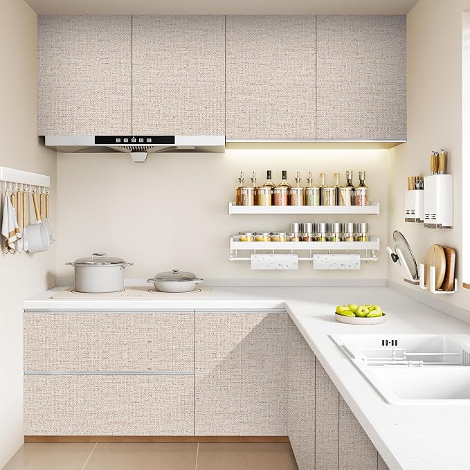 Beige Grasscloth Wallpaper Peel and Stick Contact Paper 15.75inchx118.11inch - Image 6