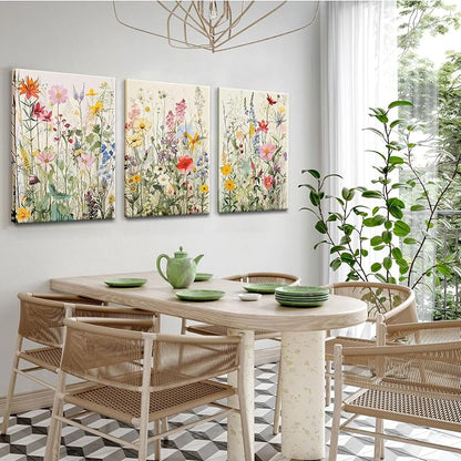 KISSFOX 3 Piece Canvas Wall Art Wildflowers Wall Decor Floral Pictures - Image 3