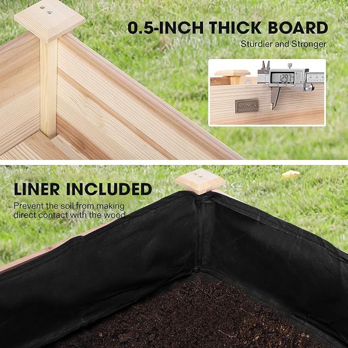 VIVOSUN Elevated Wooden Raised Garden Bed, 46 x 24 x 32 Inches, Mobile Outdoor Planter Box with Storage Shelf and Protective Liner for Outdoor Use, with Lockable Wheels
