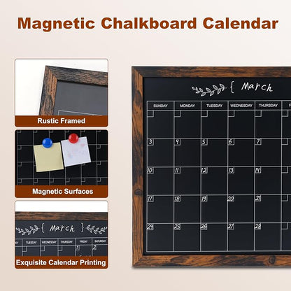 Chalkboard Calendar for Wall, Small Rustic Framed Magnetic Chalkboard for Home - Image 3
