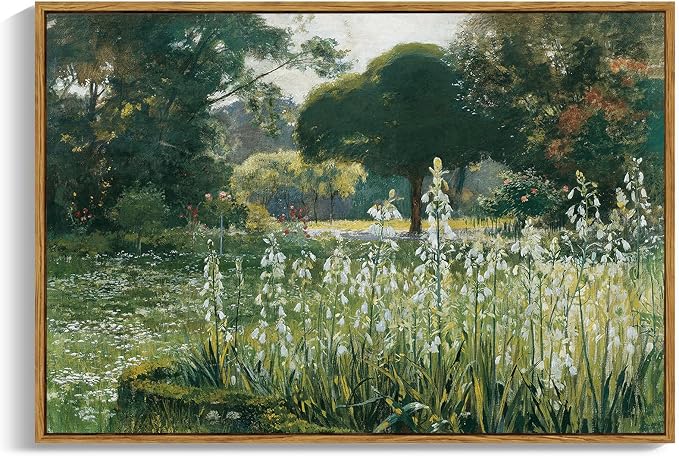 OIQArtOIQ Vintage Framed Wall Art Garden Landscape Canvas Art Prints Rustic by OIQArtOIQ