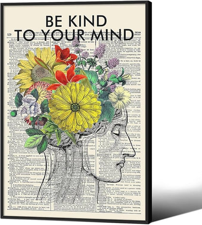 Be Kind To Your Mind Quote Poster Prints Mental Health Canvas Wall Art 16x24 by Medpol