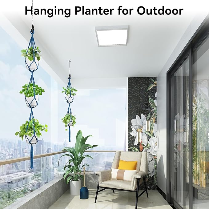 USLAI Macrame Plant Hanger Indoor Outdoor, Up to 4-15 inch Pot, Heavy 20lb Planters, Extra Long Strong Hanging Planter Basket Holder, Boho Home Decor, 49+72 Inch, Blue (POTS NOT Included)