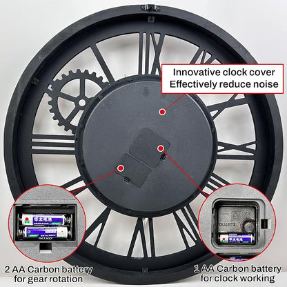 The B-Style Large Wall Clock 24 inch Moving Gear Wall Clock Oversized Vintage - Image 3