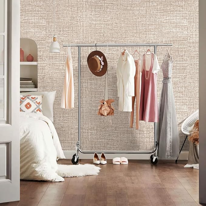 Khaki Grasscloth Peel and Stick Wallpaper 17.3"x120" Faux Linen Textured - Image 9