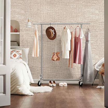 Khaki Grasscloth Peel and Stick Wallpaper 17.3"x120" Faux Linen Textured - Image 9
