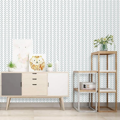 Erfoni Green and White Peel and Stick Wallpaper Herringbone Contact Paper - Image 5