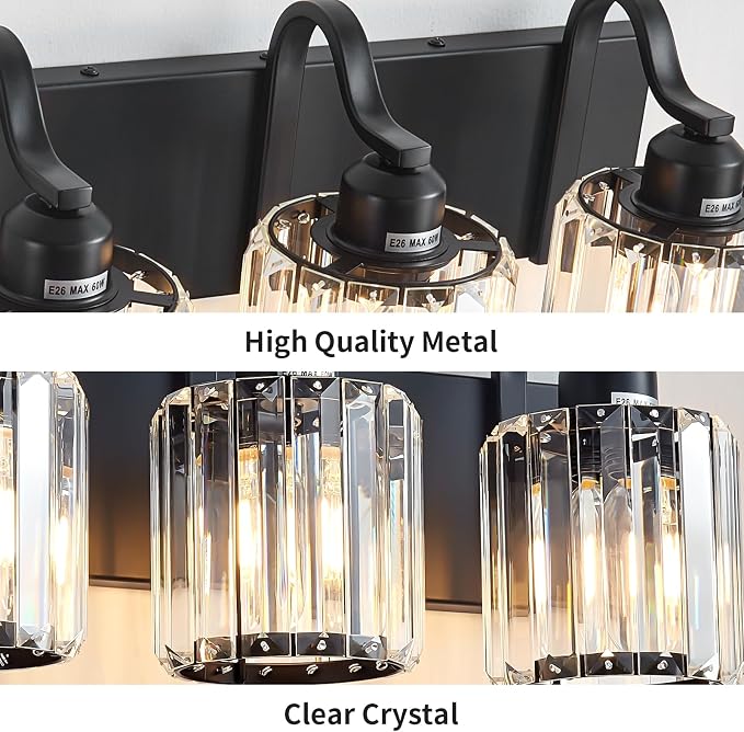 Black 4 Light Fixtures Bathroom Vanity Light Crystal Modern Vanity Over Mirror - Image 5