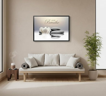 Floating Framed Zen Wall Art, Just Breathe Stone Poster Picture - Image 3