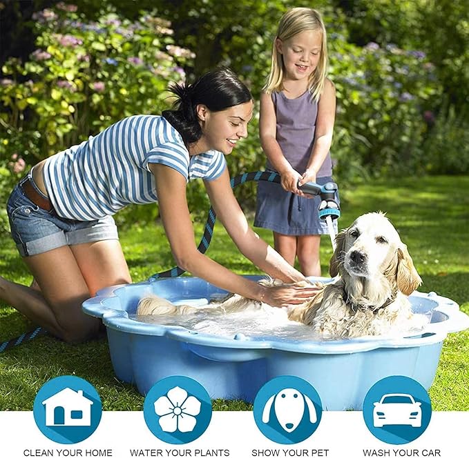 100Ft Non-Expandable Garden Hose, Flexible Water Hose with 10-Pattern Spray Nozzle, Lightweight Hose Pipe, Kink-Free, Leak-Proof, 3/4" Solid Metal Fittings